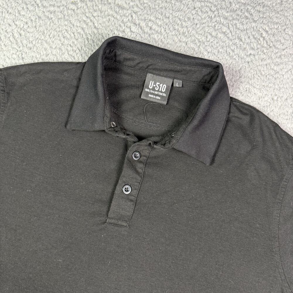 U-510 Polo Shirt Mens Large Black Viscose Bamboo Stretch Under 510 Button Down